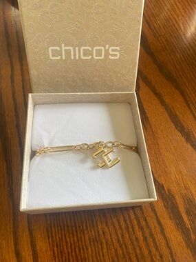 Chico's Gold Link Bracelet with Signature Double C Charm